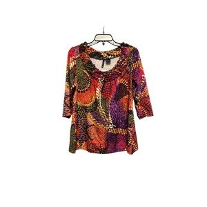 New Directions Vibrant Swirl Blouse - Red, Purple, Orange
